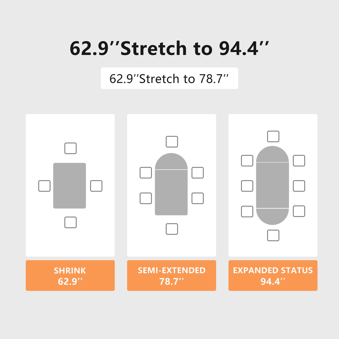 Table de salle à manger blanche extensible ovale moderne de 94,9 po pour 8 personnes avec plateau en pierre frittée et base en acier inoxydable