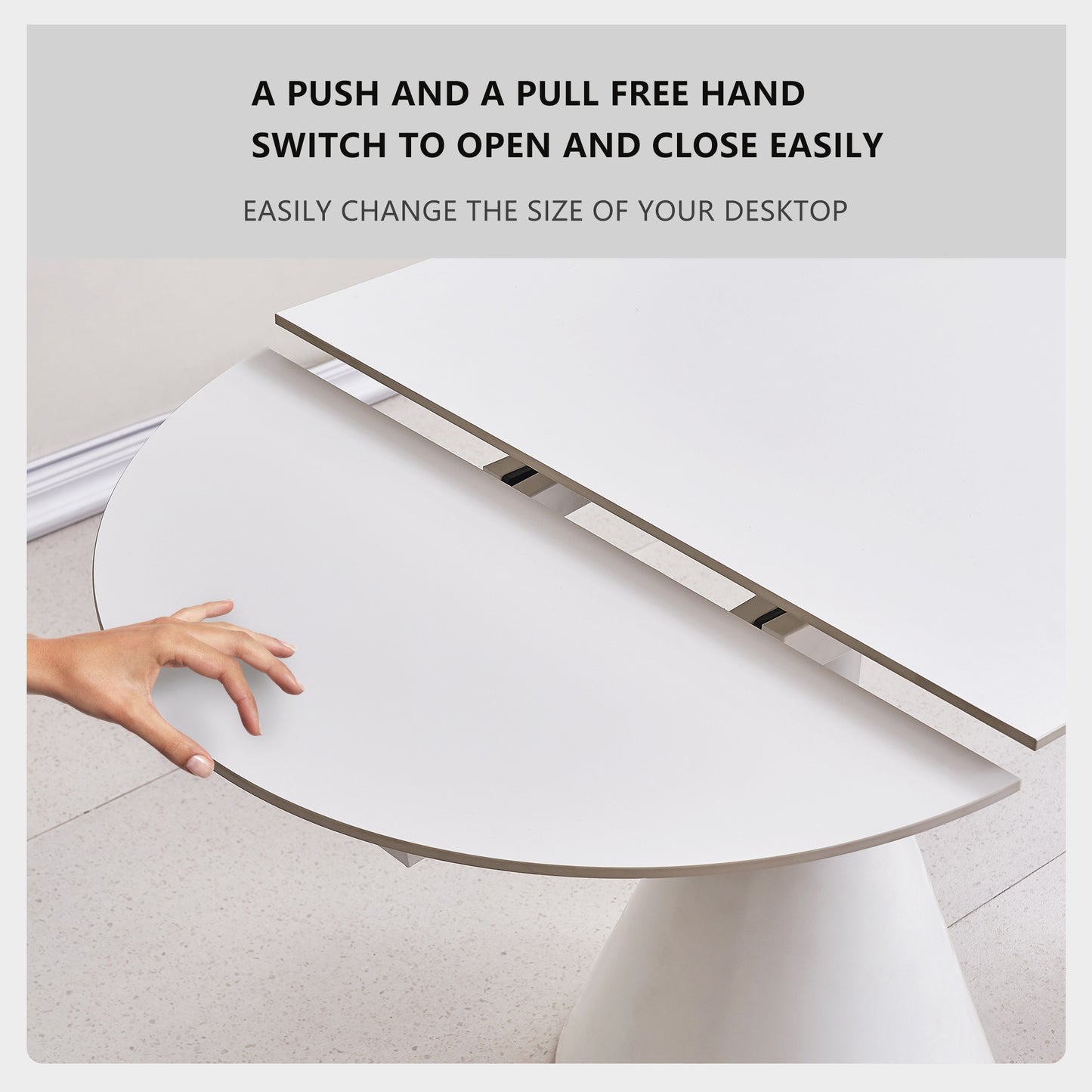 Table de salle à manger blanche extensible ovale moderne de 94,9 po pour 8 personnes avec plateau en pierre frittée et base en acier inoxydable