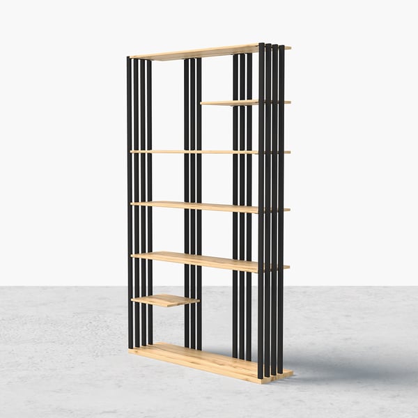 Modern Natural Etagere Bookcase 6-Tier Bookshelf Display in Black Finish