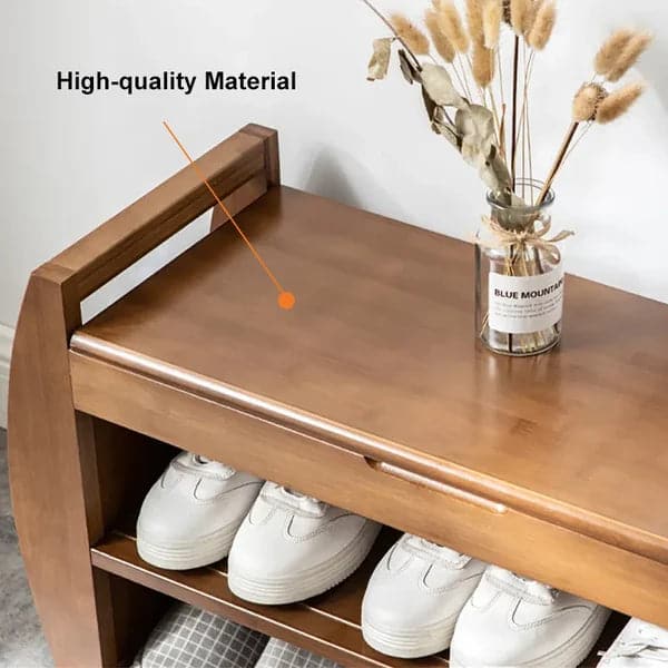 32.3 Inch Upholstered Bench with Flip Top Storage and 2 Shelves Shoe Rack Bench