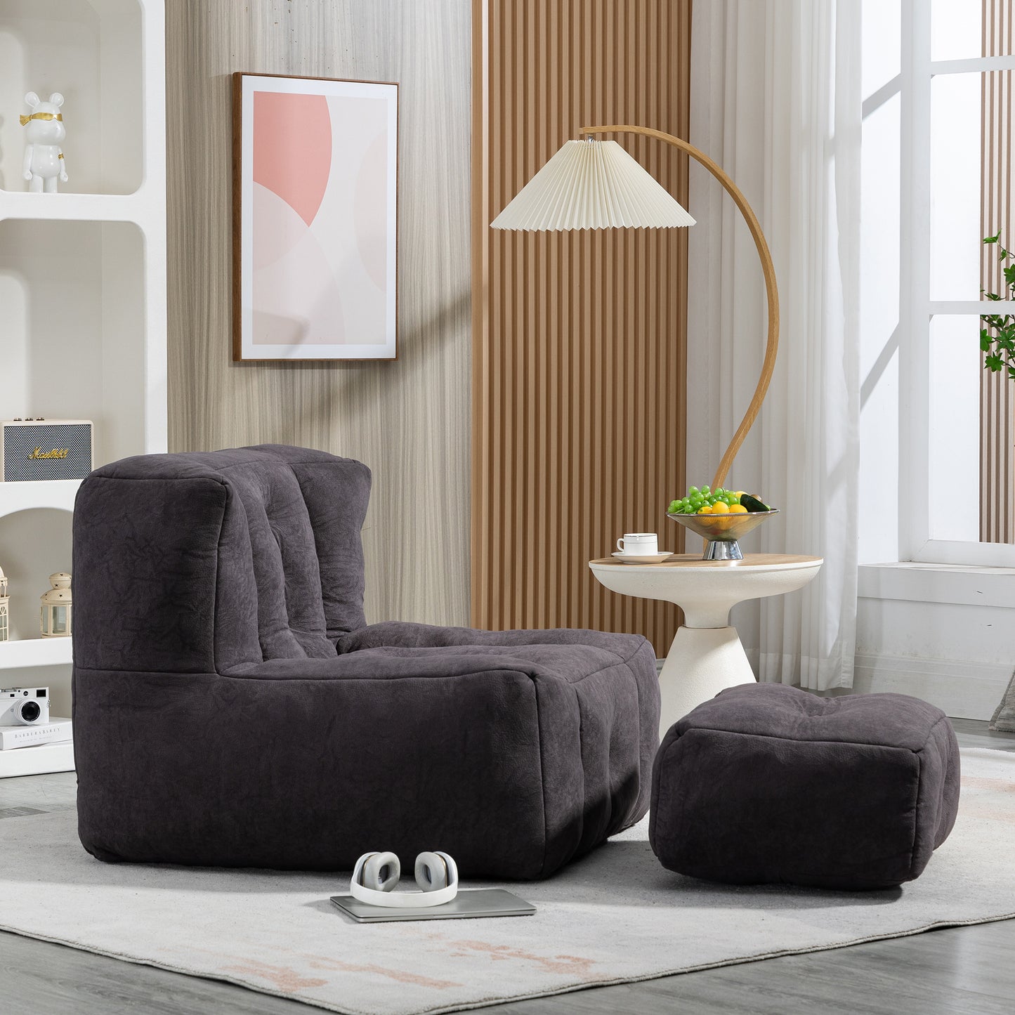 Fauteuil poire moelleux, pouf confortable pour adultes et enfants, fauteuil poire super doux avec mousse à mémoire de forme et pouf, fauteuil poire intérieur moderne pour salon, chambre à coucher, appartement