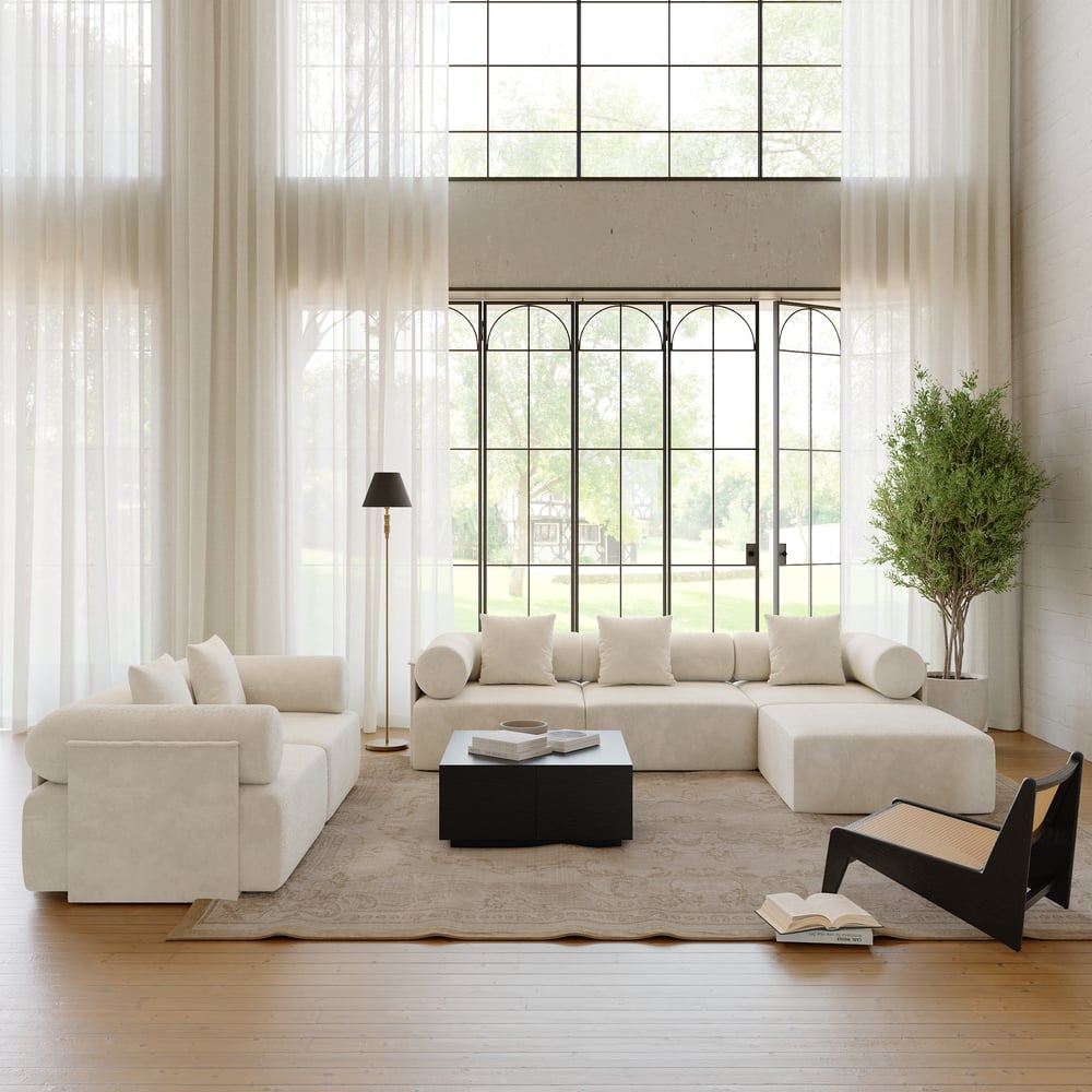 4-Piece Modular Chenille Velvet L-Shaped Sectional with Ottoman