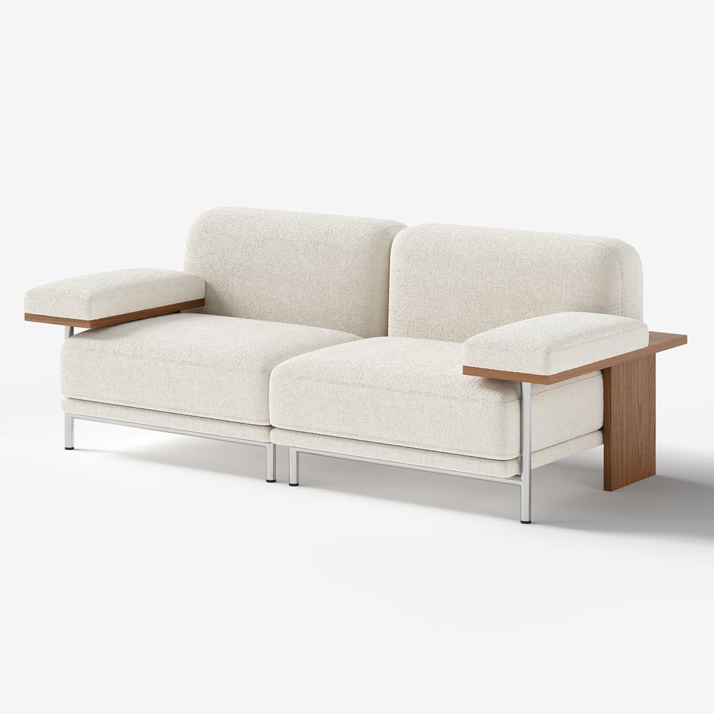 2 Seater Modular Sofa White Velvet with Ash Wood Frame