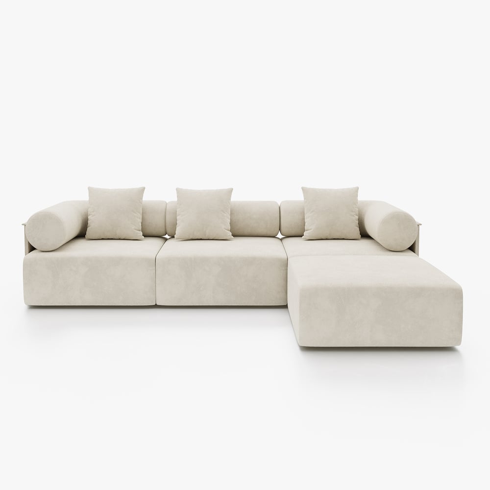 4-Piece Modular Chenille Velvet L-Shaped Sectional with Ottoman