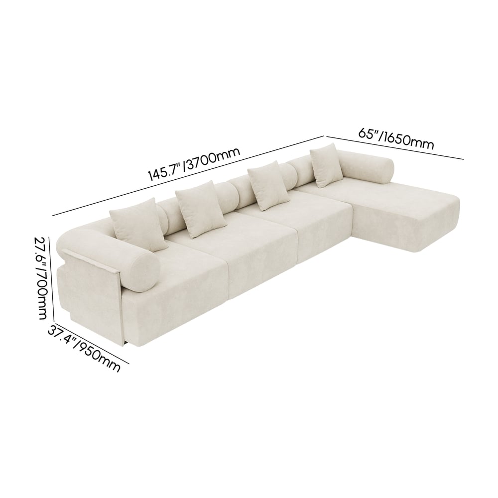 4-Piece Modular Chenille Velvet L-Shaped Sectional Chaise Sofa
