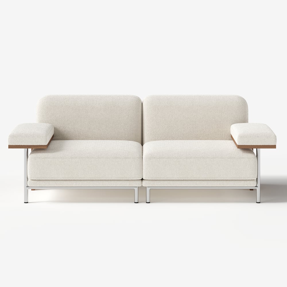 2 Seater Modular Sofa White Velvet with Ash Wood Frame