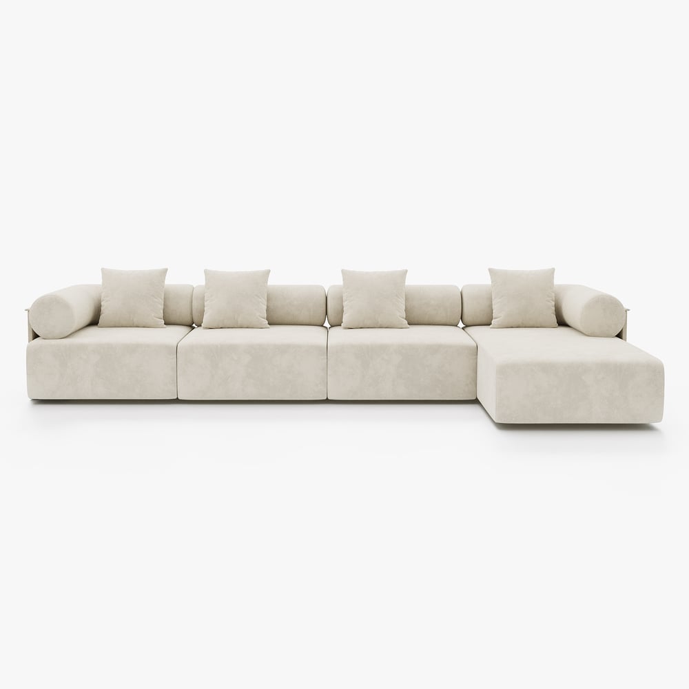 4-Piece Modular Chenille Velvet L-Shaped Sectional Chaise Sofa