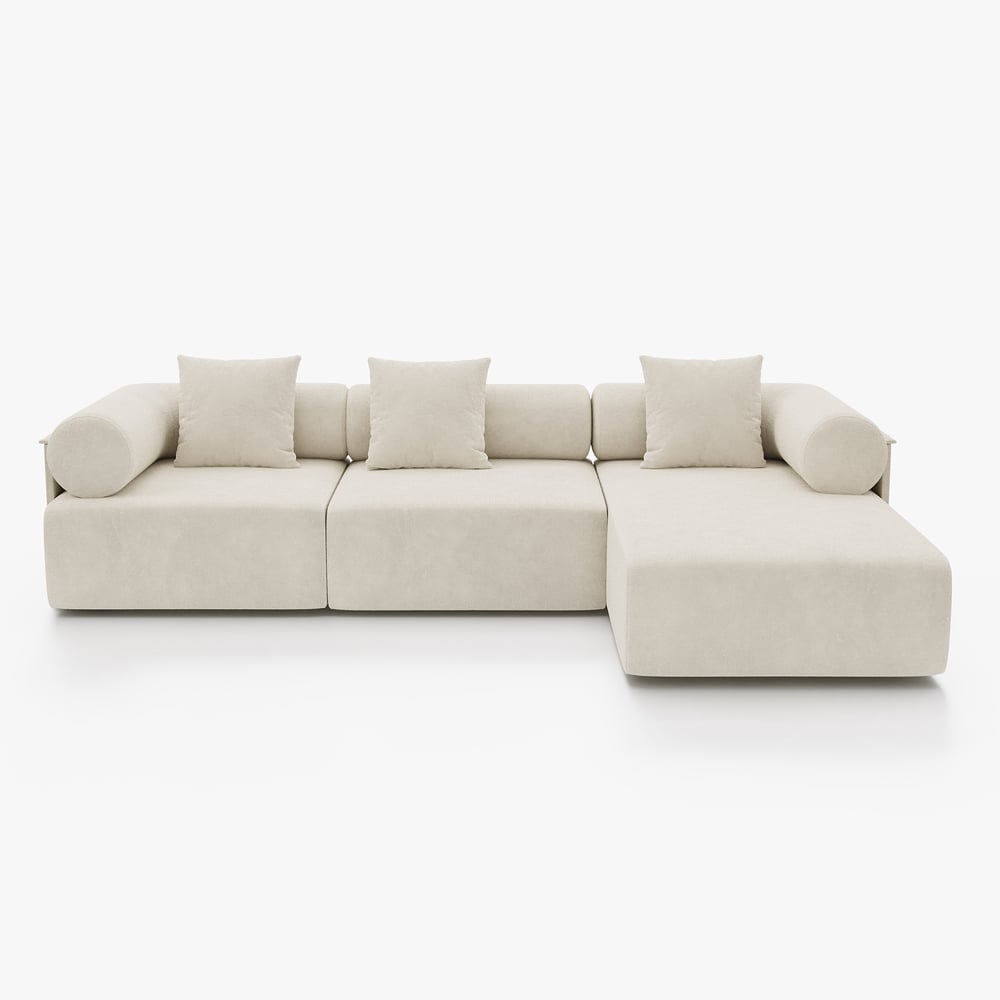 3-Piece Modular Chenille Velvet L-Shaped Sectional Chaise Sofa