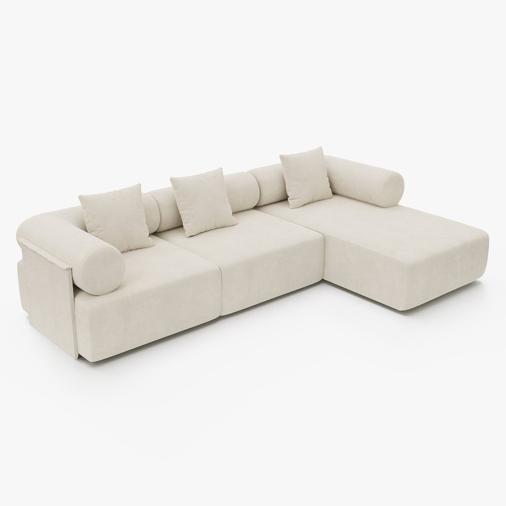 3-Piece Modular Chenille Velvet L-Shaped Sectional Chaise Sofa