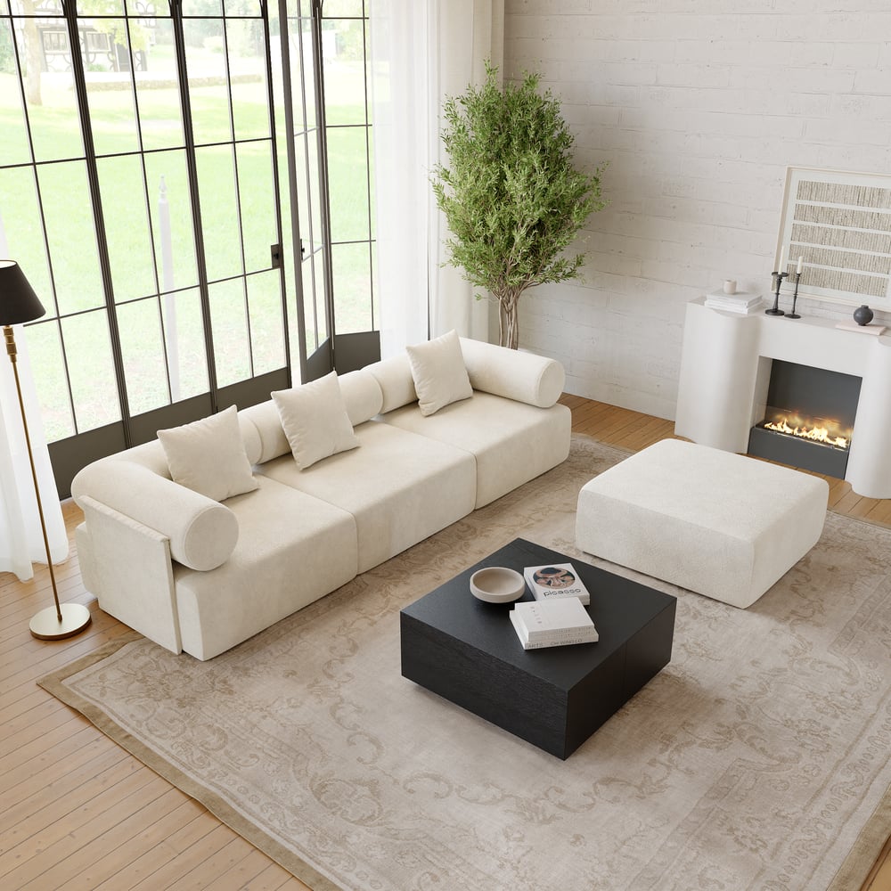 4-Piece Modular Chenille Velvet L-Shaped Sectional with Ottoman