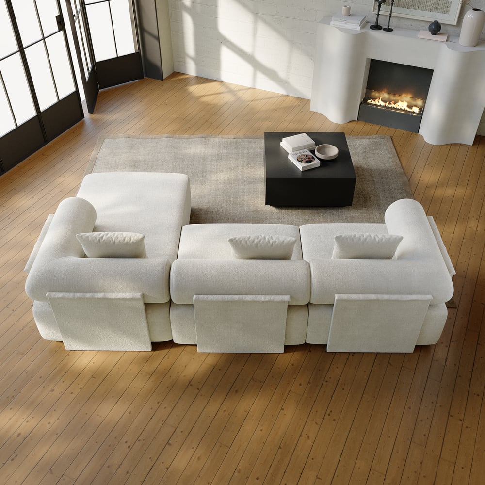 3-Piece Modular Chenille Velvet L-Shaped Sectional Chaise Sofa