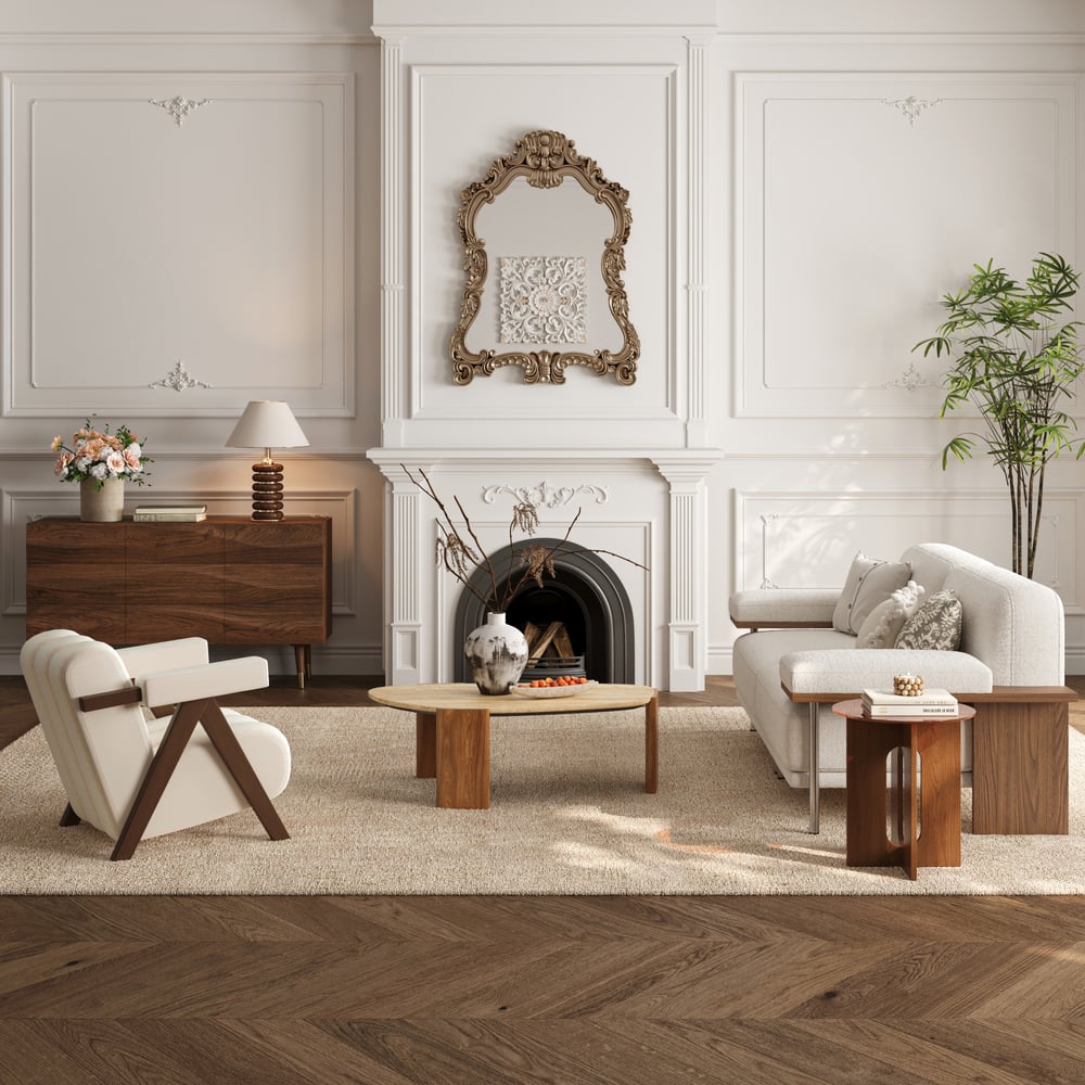 2 Seater Modular Sofa White Velvet with Ash Wood Frame