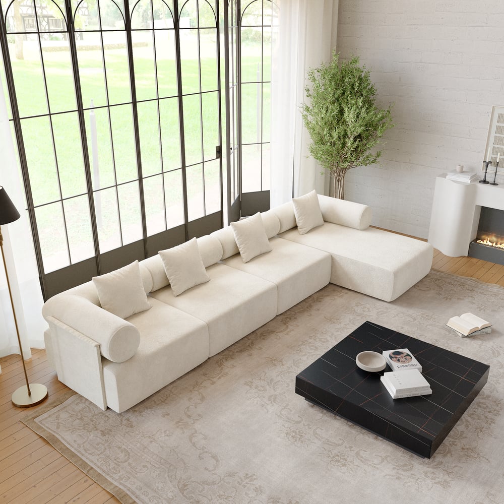 4-Piece Modular Chenille Velvet L-Shaped Sectional Chaise Sofa