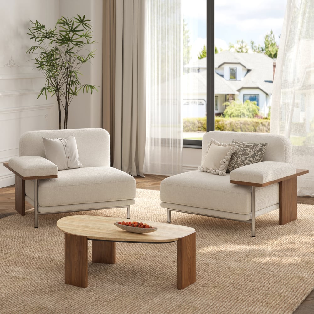 2 Seater Modular Sofa White Velvet with Ash Wood Frame