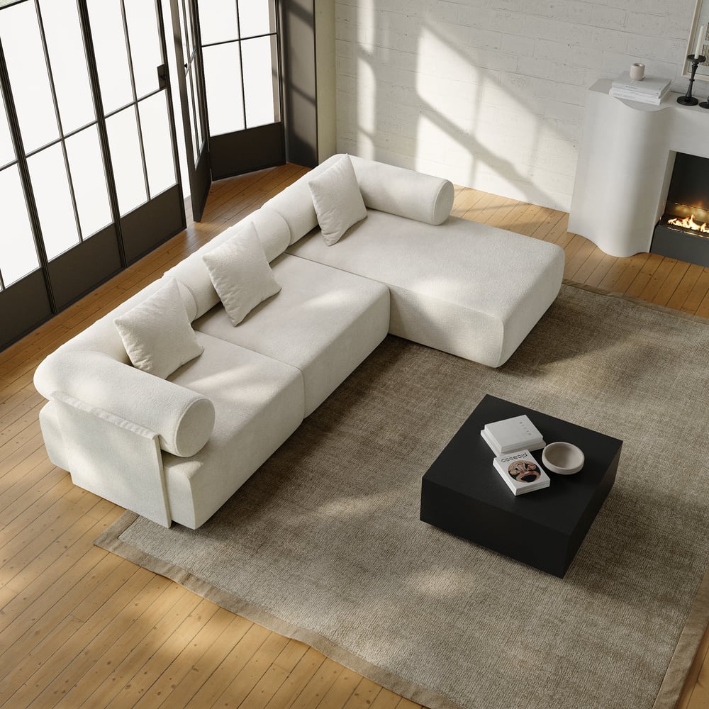 3-Piece Modular Chenille Velvet L-Shaped Sectional Chaise Sofa