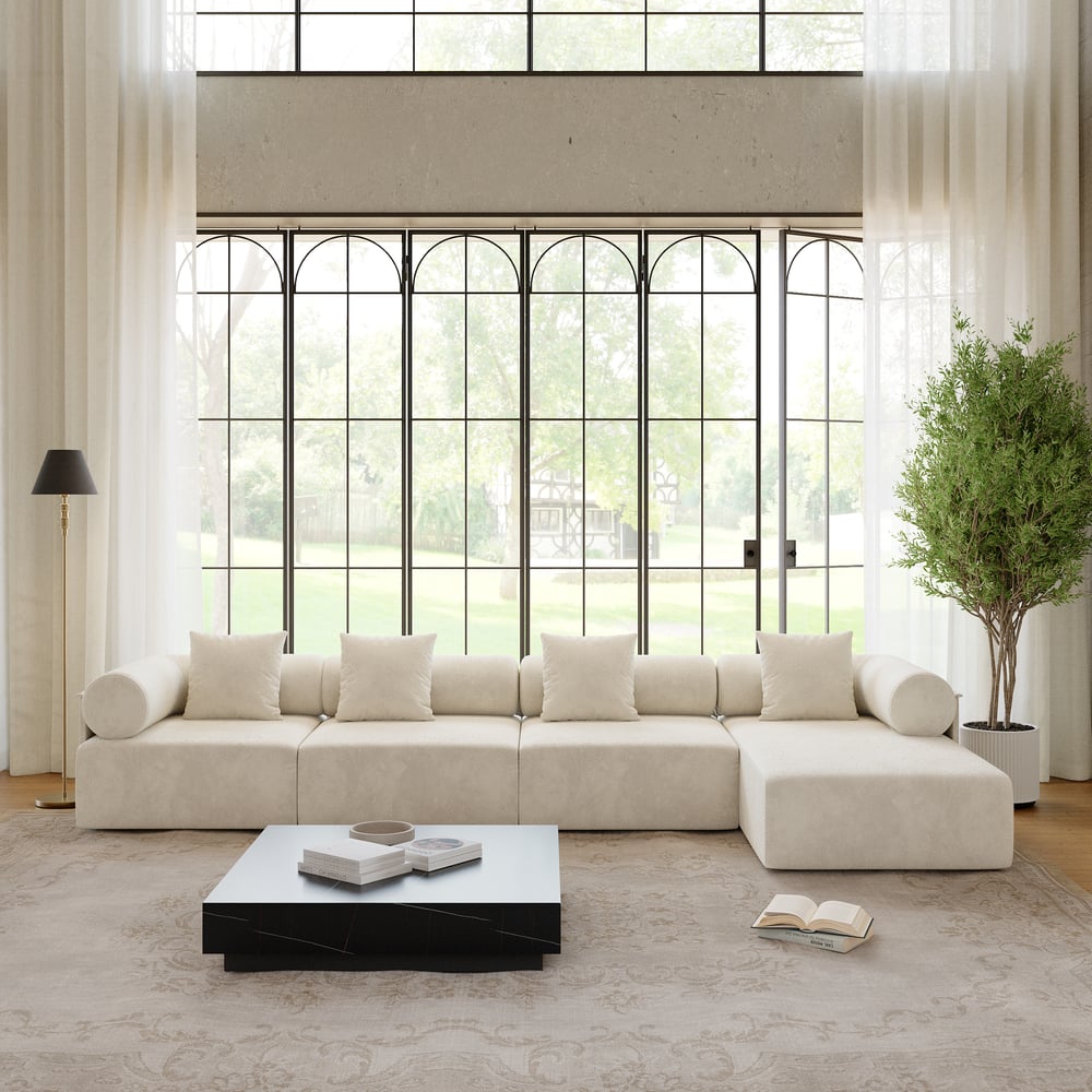 4-Piece Modular Chenille Velvet L-Shaped Sectional Chaise Sofa