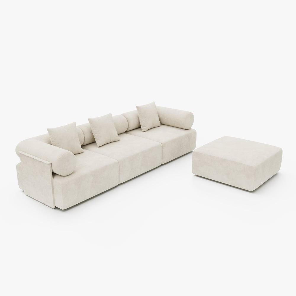 4-Piece Modular Chenille Velvet L-Shaped Sectional with Ottoman