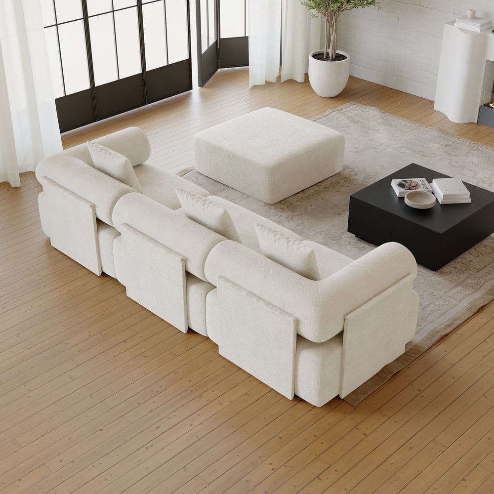 4-Piece Modular Chenille Velvet L-Shaped Sectional with Ottoman