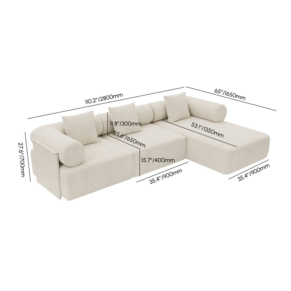 3-Piece Modular Chenille Velvet L-Shaped Sectional Chaise Sofa