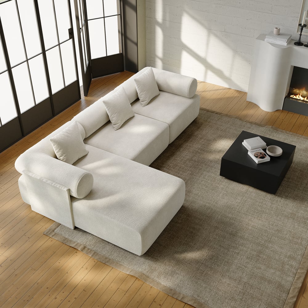 3-Piece Modular Chenille Velvet L-Shaped Sectional Chaise Sofa