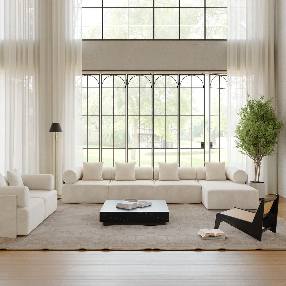 4-Piece Modular Chenille Velvet L-Shaped Sectional Chaise Sofa