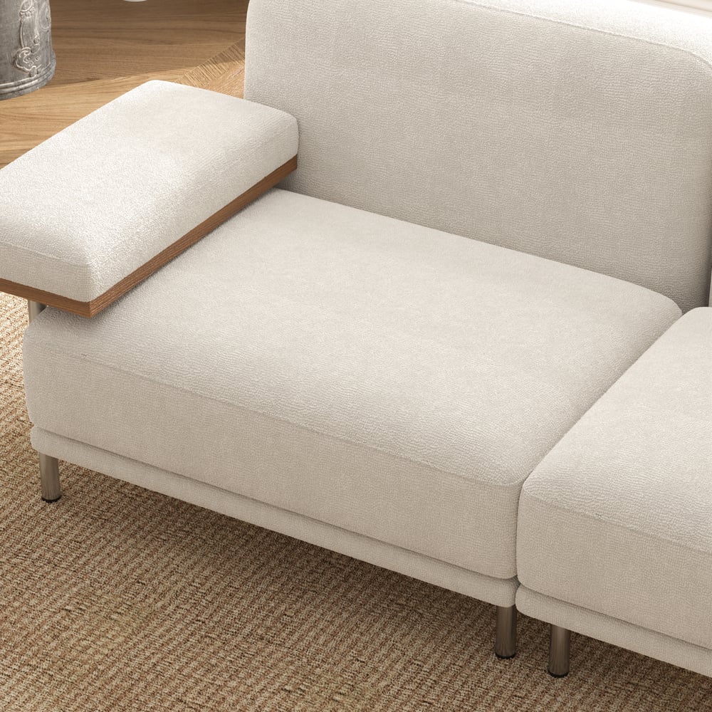 2 Seater Modular Sofa White Velvet with Ash Wood Frame
