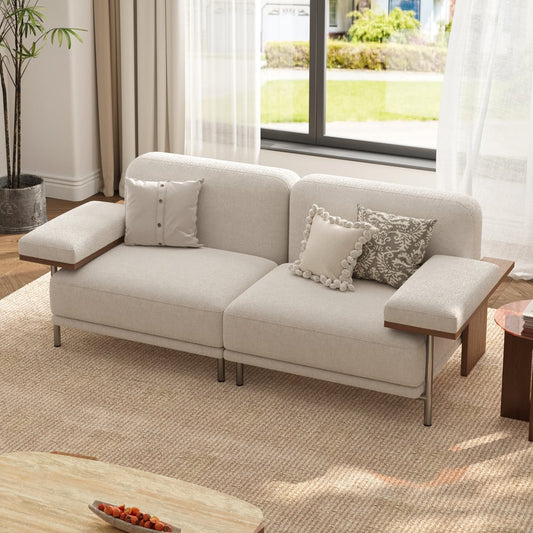 2 Seater Modular Sofa White Velvet with Ash Wood Frame