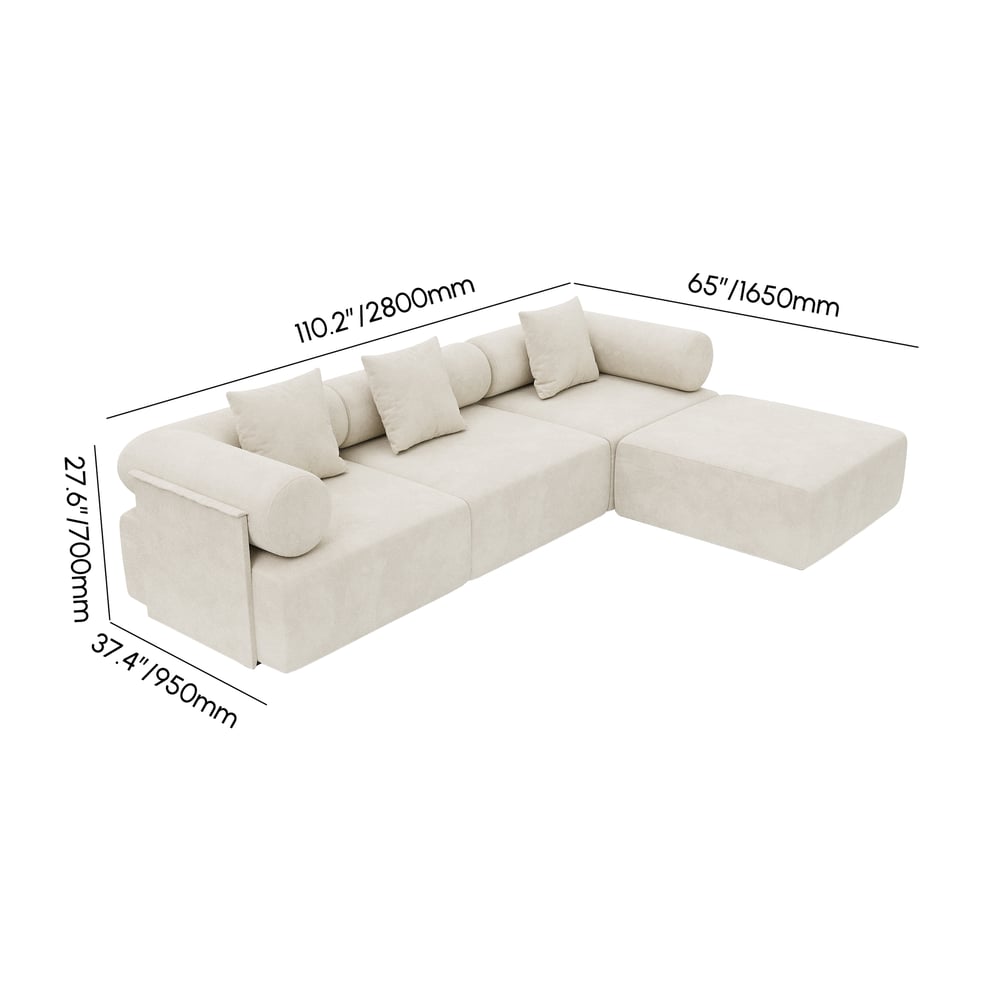 4-Piece Modular Chenille Velvet L-Shaped Sectional with Ottoman