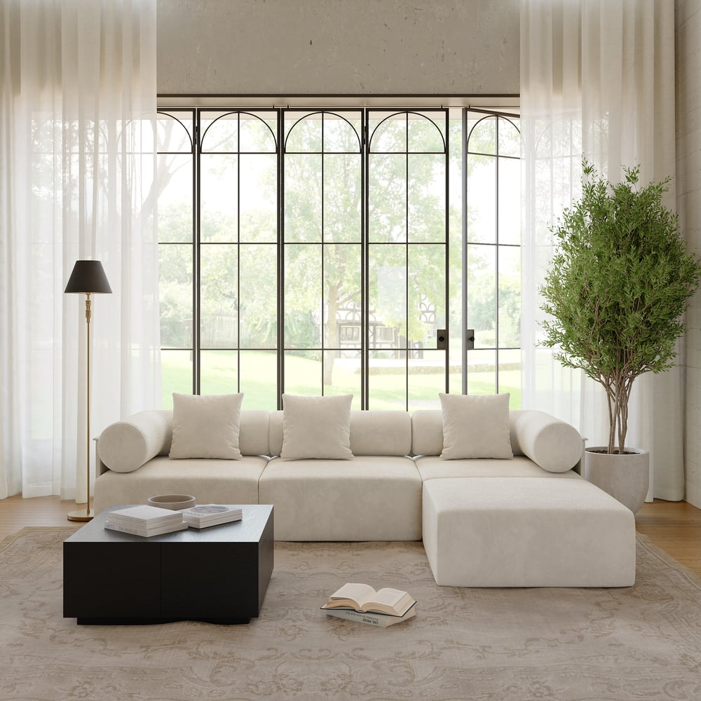 4-Piece Modular Chenille Velvet L-Shaped Sectional with Ottoman