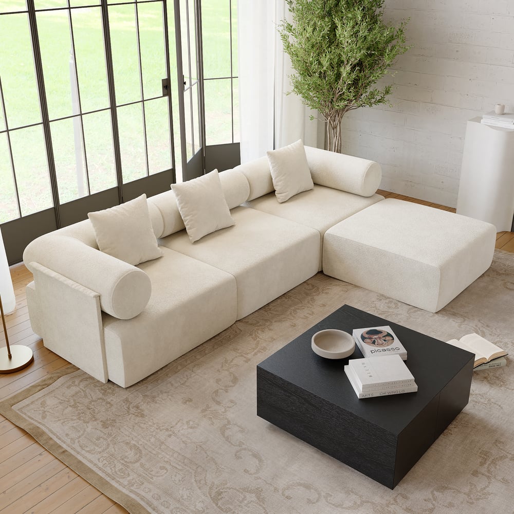 4-Piece Modular Chenille Velvet L-Shaped Sectional with Ottoman