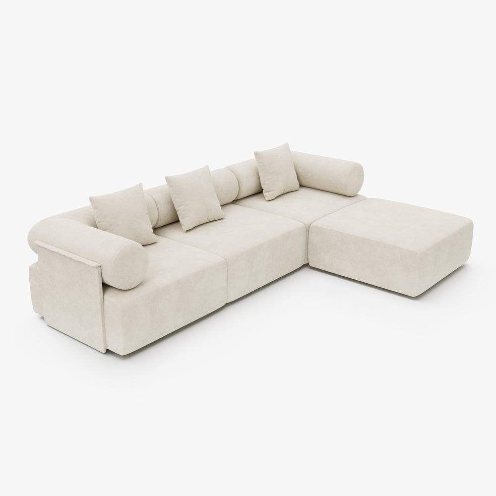 4-Piece Modular Chenille Velvet L-Shaped Sectional with Ottoman