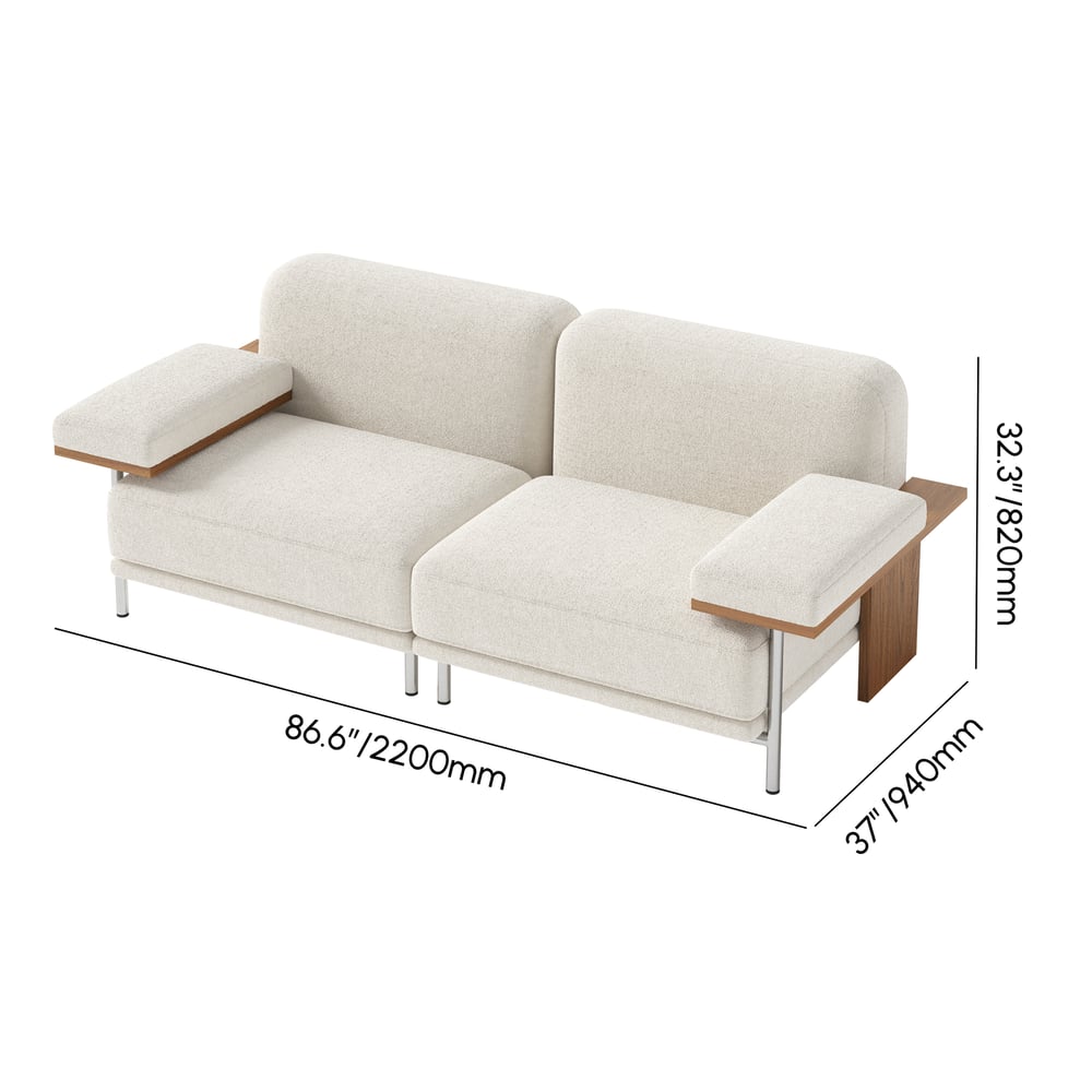 2 Seater Modular Sofa White Velvet with Ash Wood Frame