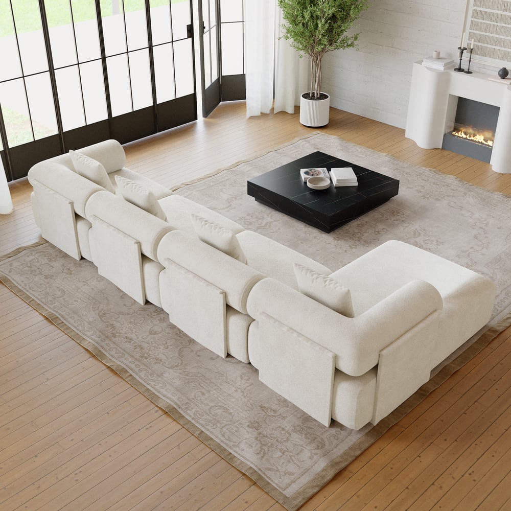 4-Piece Modular Chenille Velvet L-Shaped Sectional Chaise Sofa