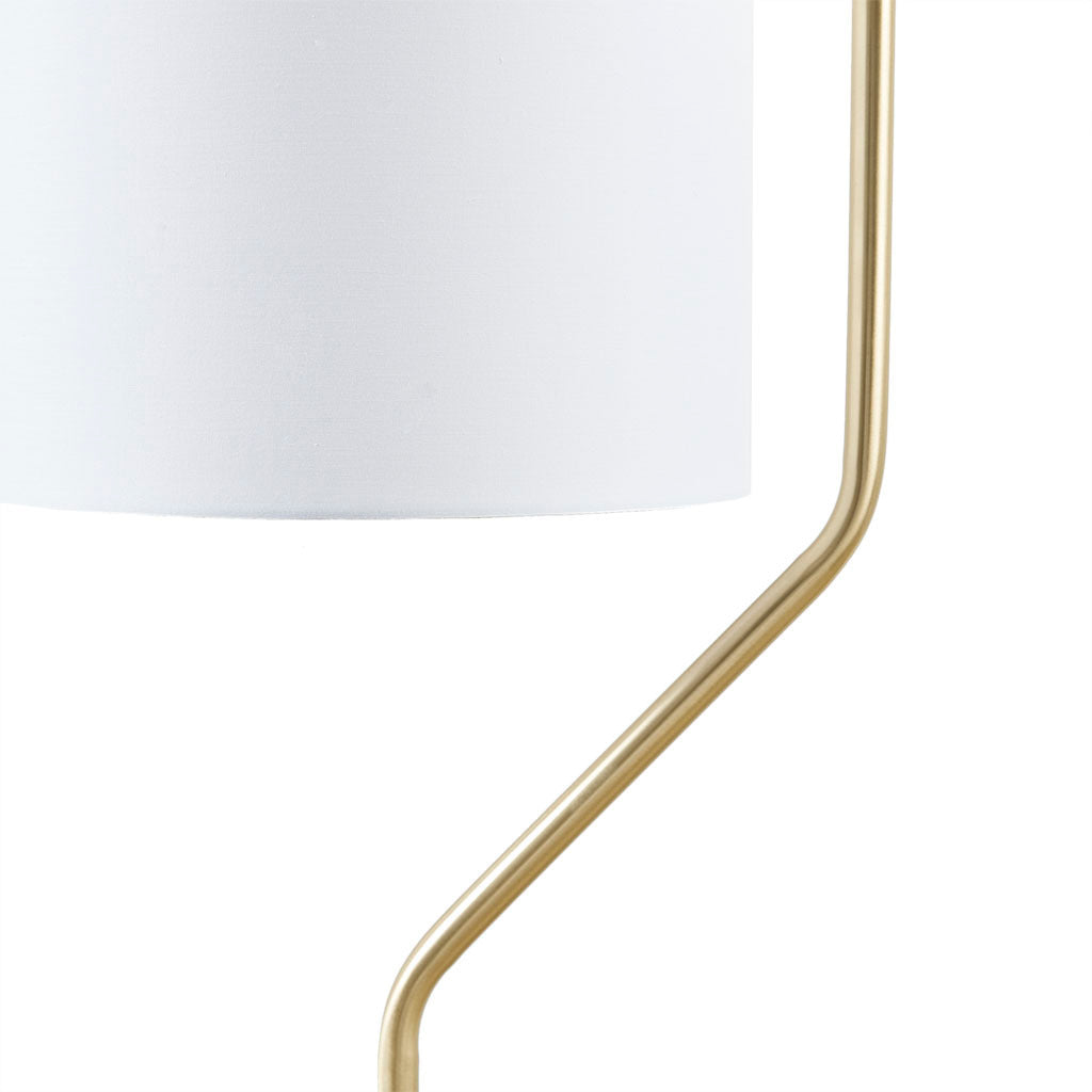 Angular Arched Metal Floor Lamp by Hampton Hill – Elegant Gold Finish and Linen Shade for Living Room Illumination
