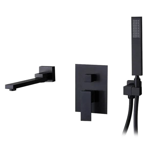 Matte Black Wall Mounted Swirling Tub Filler Faucet with Hand Shower
