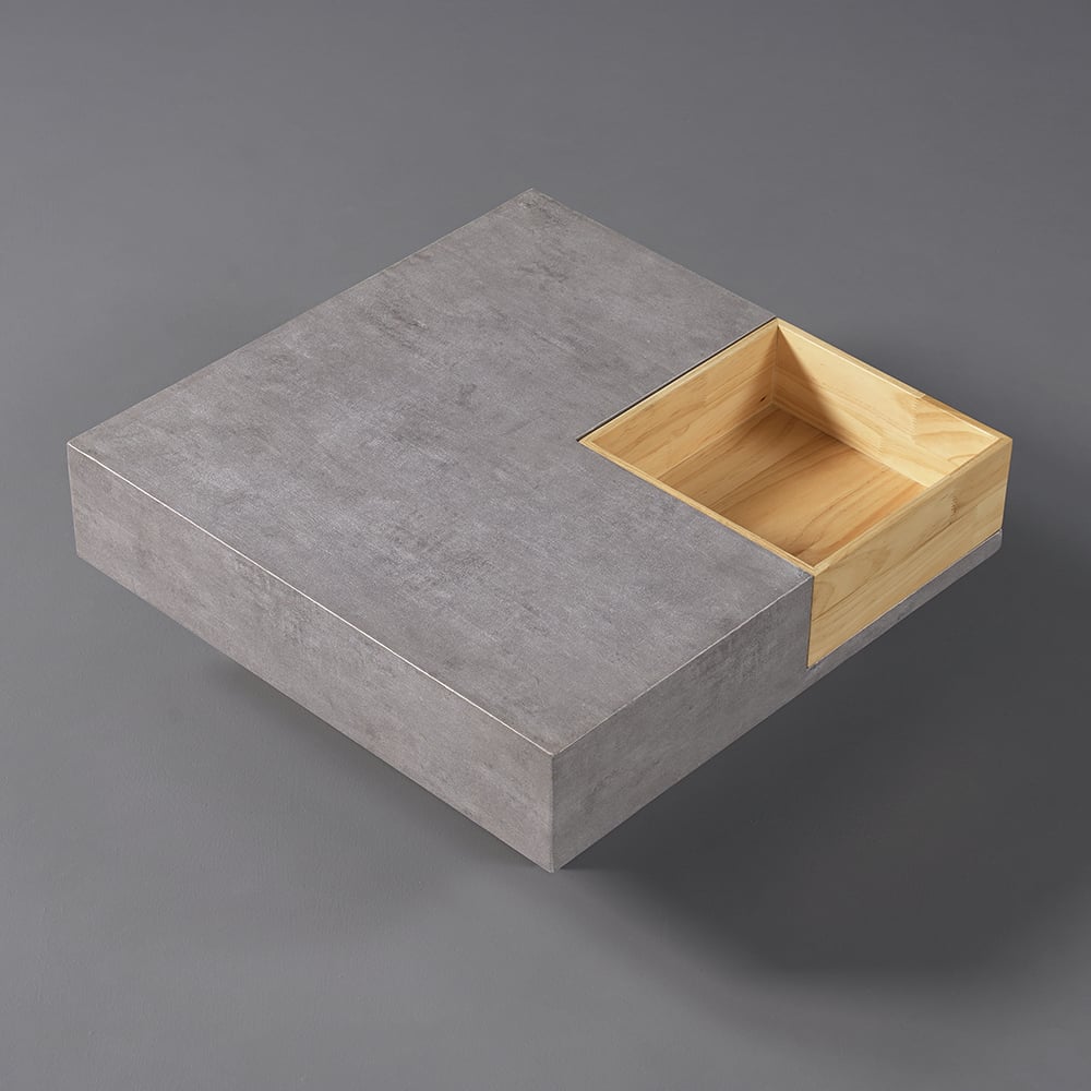 27.6" Japandi Wooden Square Coffee Table with Open Storage Concrete Gray & Natural
