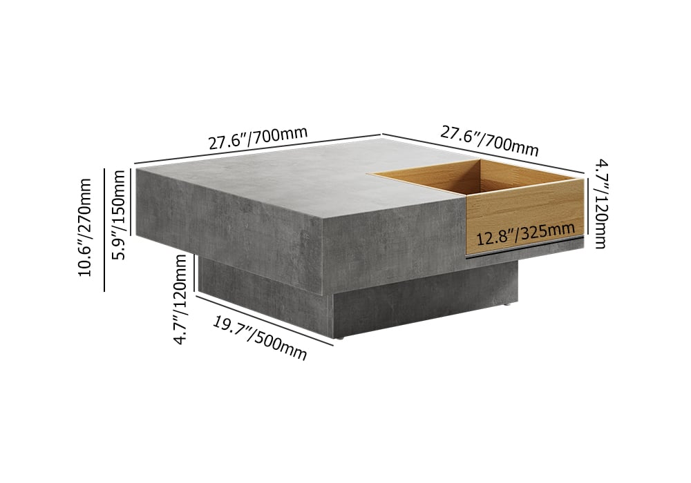 27.6" Japandi Wooden Square Coffee Table with Open Storage Concrete Gray & Natural