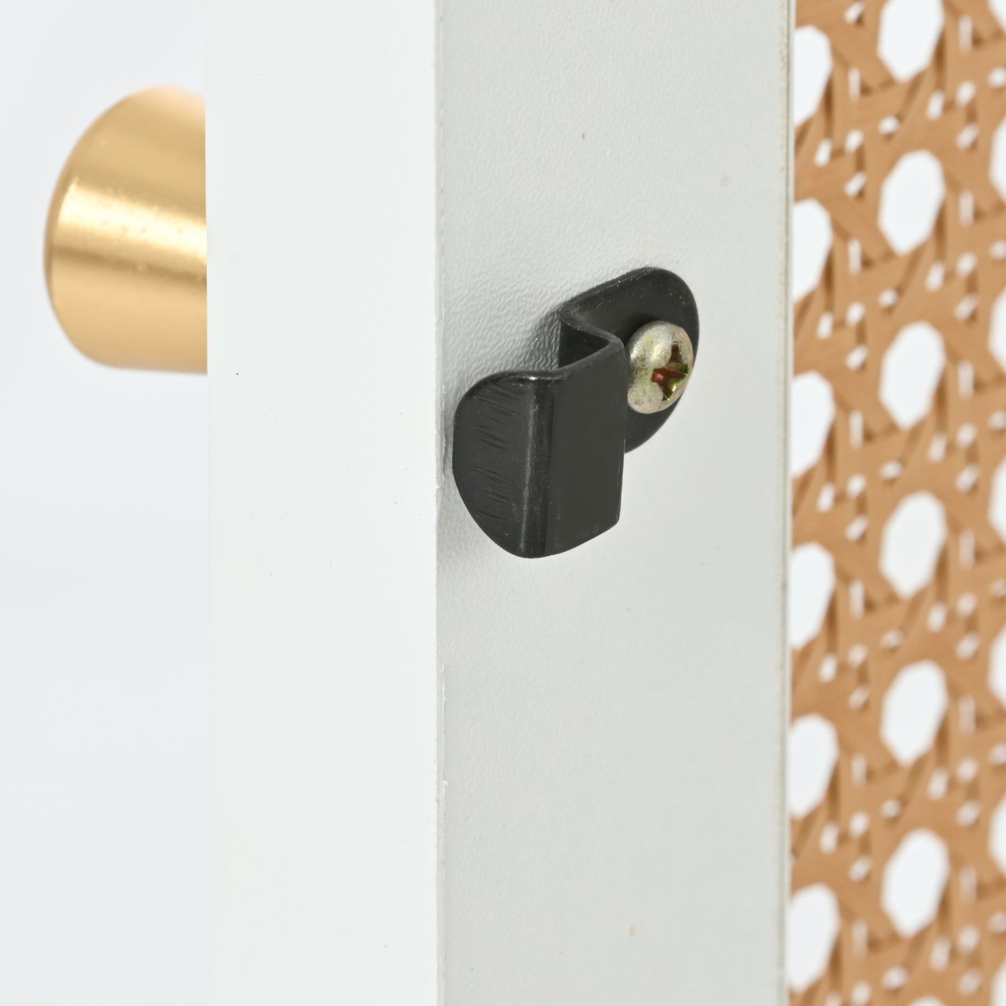 U-Can Meuble TV avec porte en rotin, table console multimédia tissée avec étagères réglables pour téléviseurs jusqu'à 65", buffet de rangement pour salon