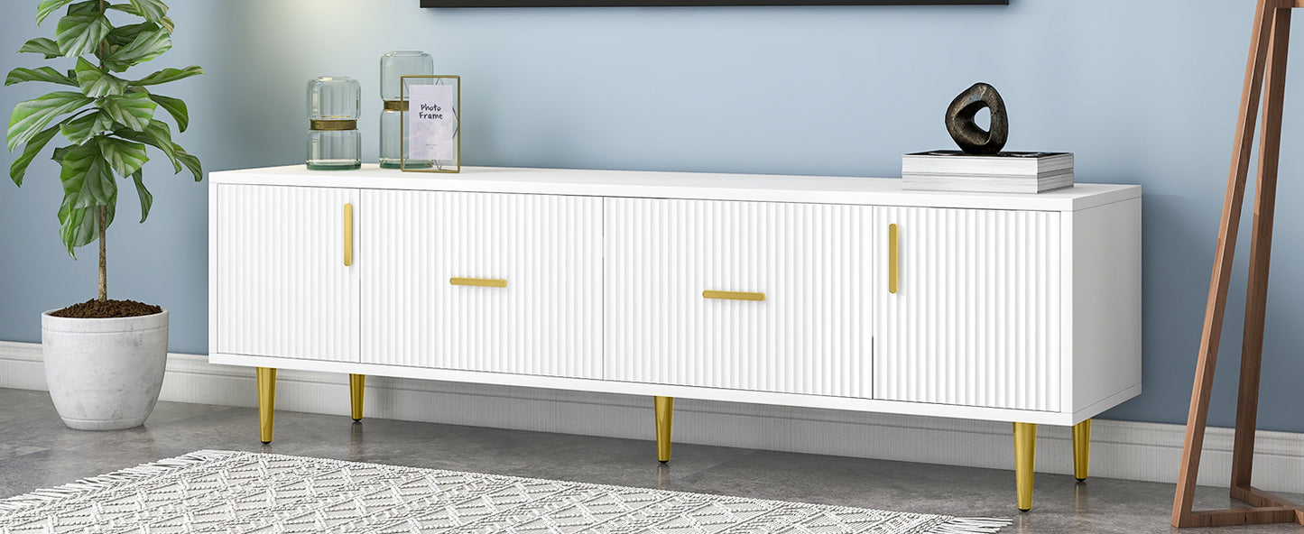 Meuble TV moderne U-Can avec 5 pieds champagne – Durable, élégant et spacieux, téléviseurs jusqu'à 75''