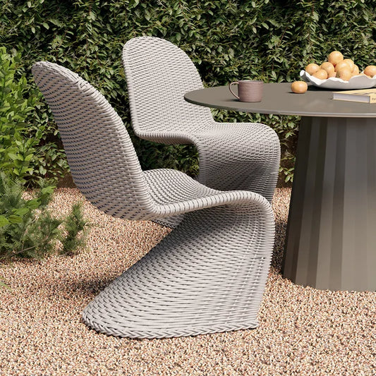 2 Pieces Coastal Aluminum & Woven Rattan Outdoor Patio Dining Chair Set in Gray