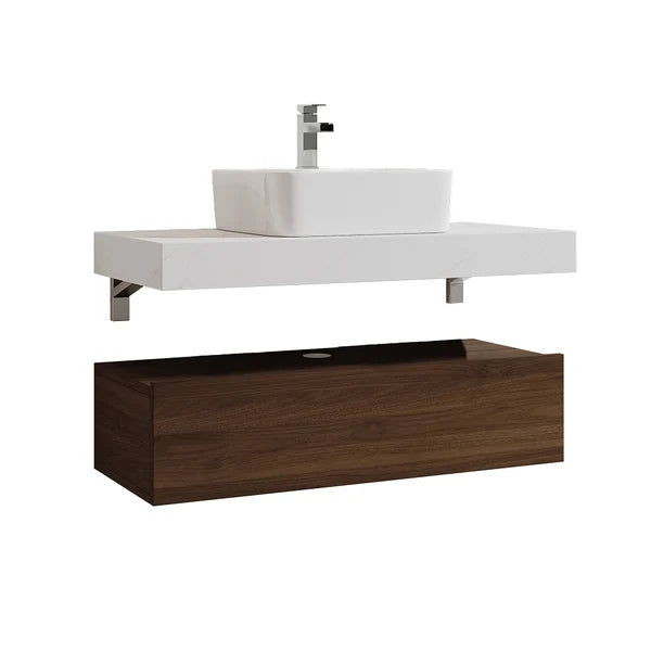 Modern Floating Bathroom Vanity Set With Single Sink White and Walnut