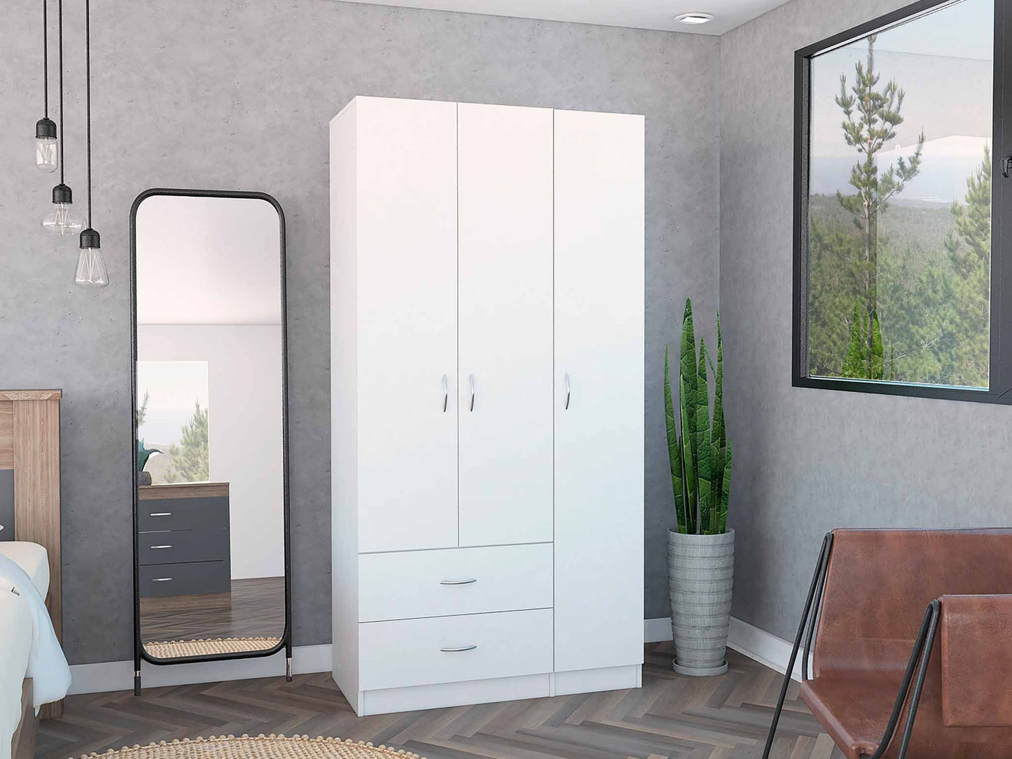 Armoire 2 tiroirs 3 portes Rowaton blanc
