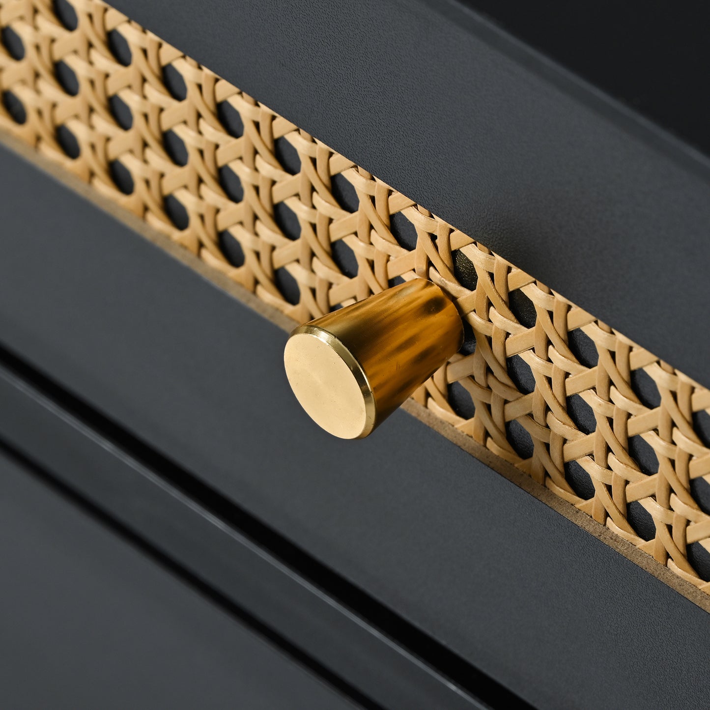 U-Can Meuble TV avec porte en rotin, table console multimédia tissée avec étagères réglables pour téléviseurs jusqu'à 65", buffet de rangement pour salon