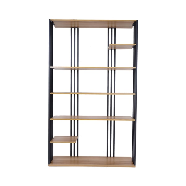 Modern Natural Etagere Bookcase 6-Tier Bookshelf Display in Black Finish
