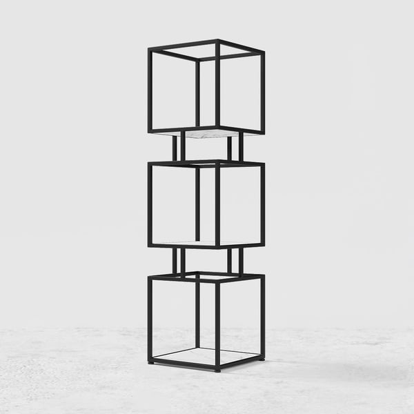3-Tier Modern Black Cube Bookcase with Metal Tower Display Shelf