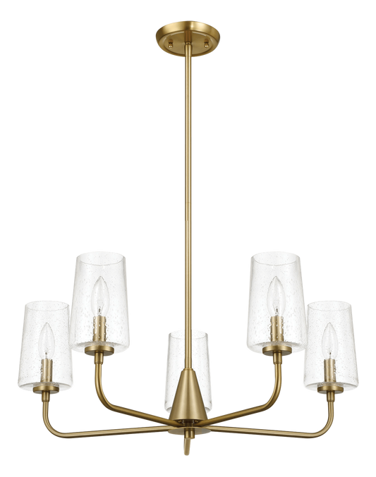 Dazzle Five Lights Chandelier With Clear Seeded Glass -Satin Brass