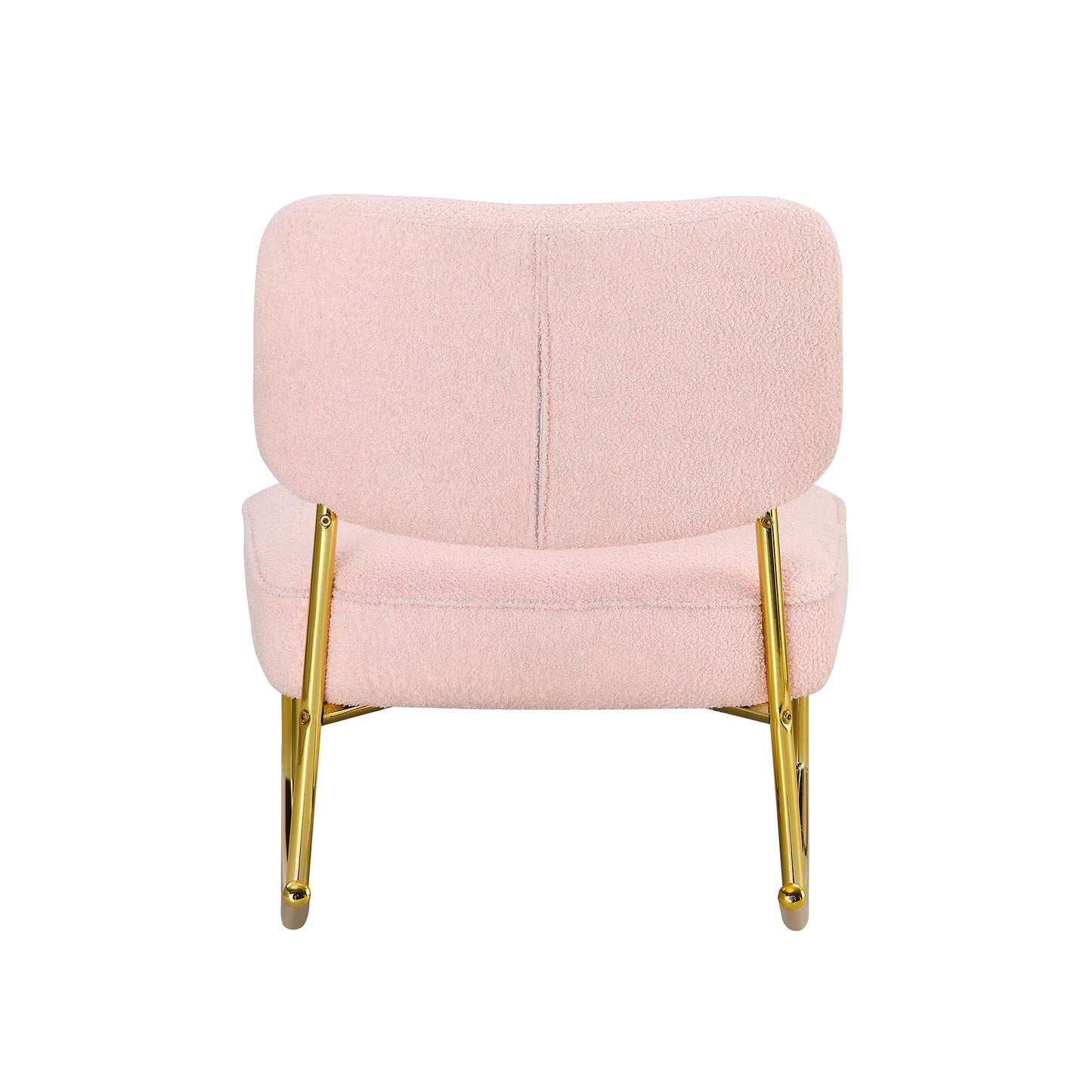 Comfortable Teddy Velvet Rocking Chair with Pink Backrest & Golden Metal Legs