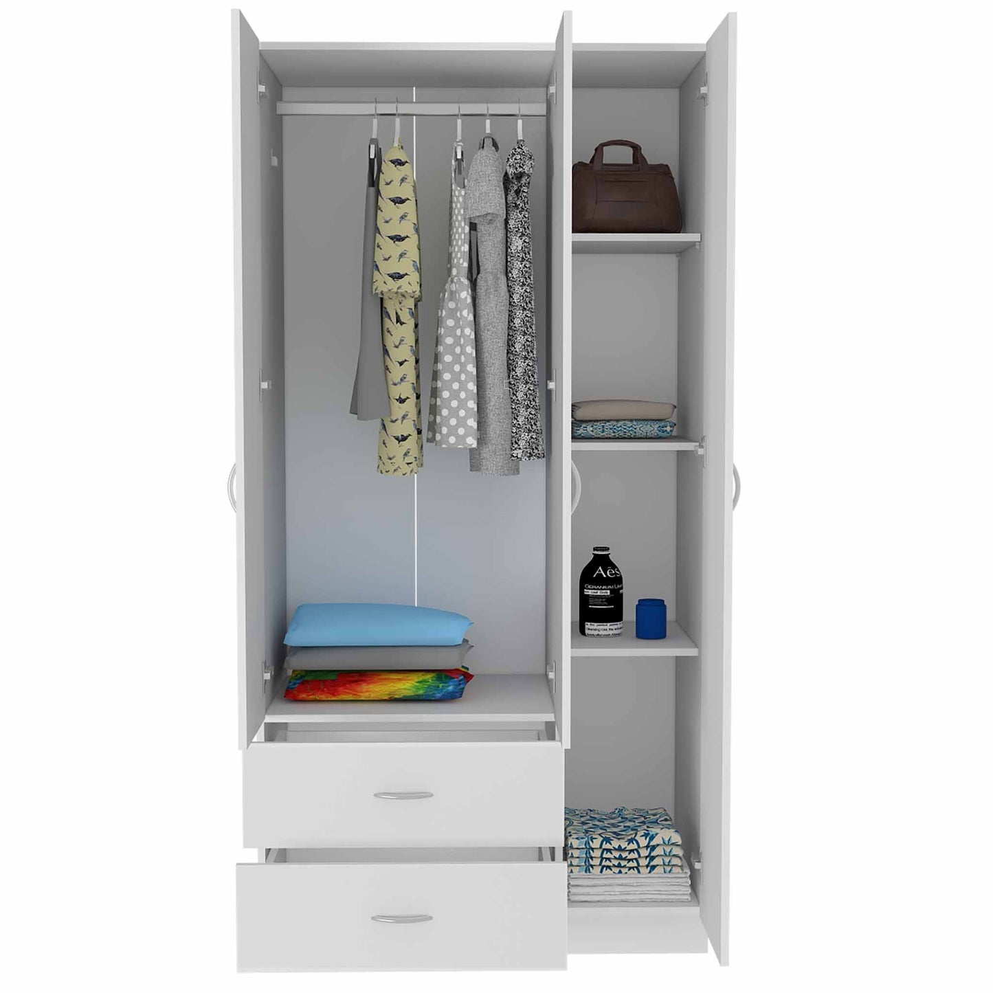 Armoire 2 tiroirs 3 portes Rowaton blanc