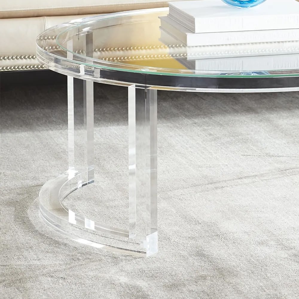 31.5" Modern Round Acrylic Coffee Table for Living Room with Tempered Glass Top