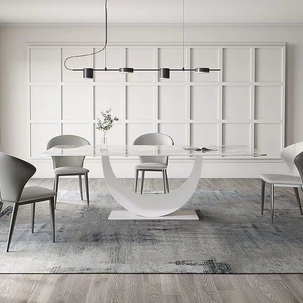 Table de salle à manger en faux marbre blanc de 71 po pour base à 8 croissants en pierre frittée
